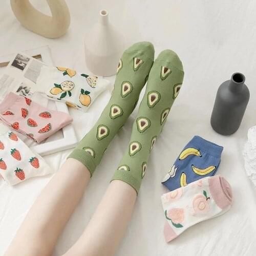 1 Pair Funny Fruit Women Socks Colorful Cute Spring Autumn Cartoon Socks Watermelon Peach Strawberry Banana Cotton Casual Socks