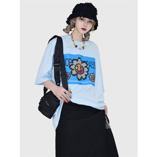 2021 New Summer Womens t-Shirt Hip-Hop Style Cartoon Mosaic Pixel Flower Short Sleeve Mens And Womens T-Shirts For Couples