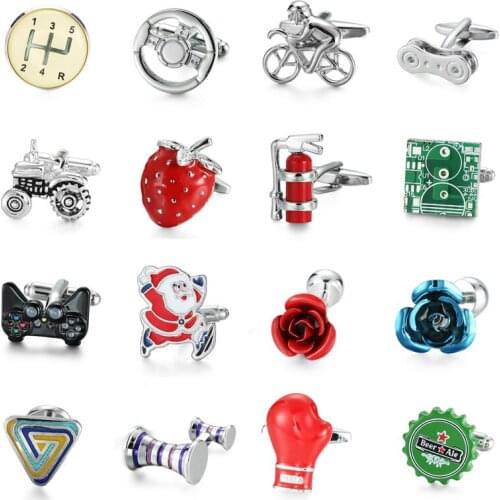 Novelty Hot selling cufflinks Rose strawberry Game handle Circuit board bottle cap Chain design cuff links Personalities Jewelle