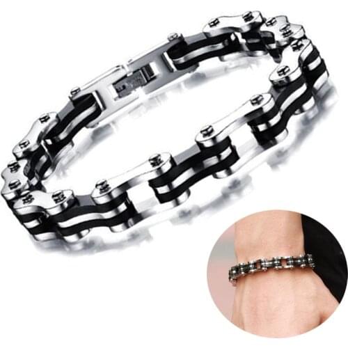 New Punk Jewelry Special Biker Bicycle Motorcycle Chain Mens Bracelets Bangles 9mm Titanium Steel Bracelet