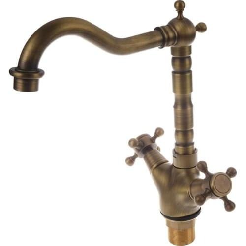 New Two Handle Antique Brass Kitchen Sink Faucet with Swivel Spout, Antique Brass