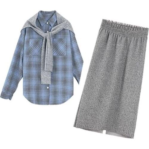 New Spring Autumn Womens Clothing Three Piece Sets Casual Slim Ladies Knitted Suits Shawl Shirts Skirt Fashion Female 3 Piece