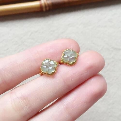 Original design silver inlaid natural high ice transparent chalcedony earrings elegant charm creative retro jewelry