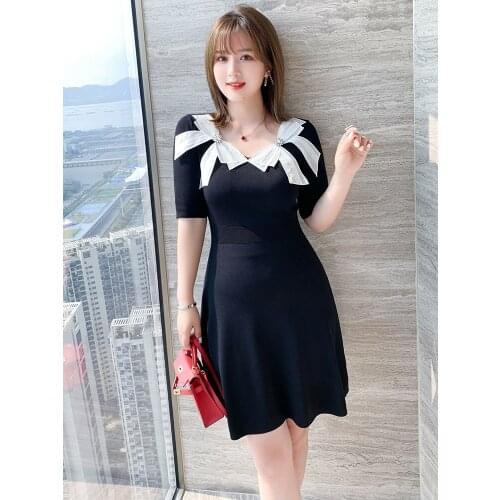 High quality Bow tie Beaded square neck dress 2021 summer new