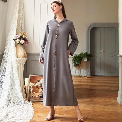 Fridayin Womens Dubai Celebrity Style Hooded Pure Color Loose Abaya Vestidos Robe Clothing Hijab Musulman Kaftan