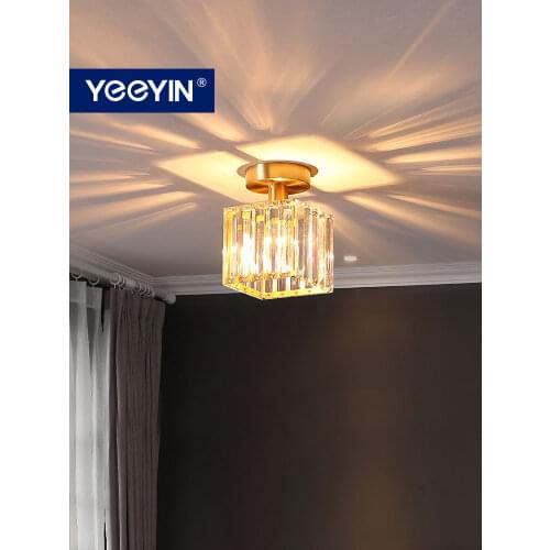 YEEYIN Ceiling Lights Full Copper Luxury Square Crystal Ceiling Lamp For Living Room Home Simple Bedroom Lighting 220V