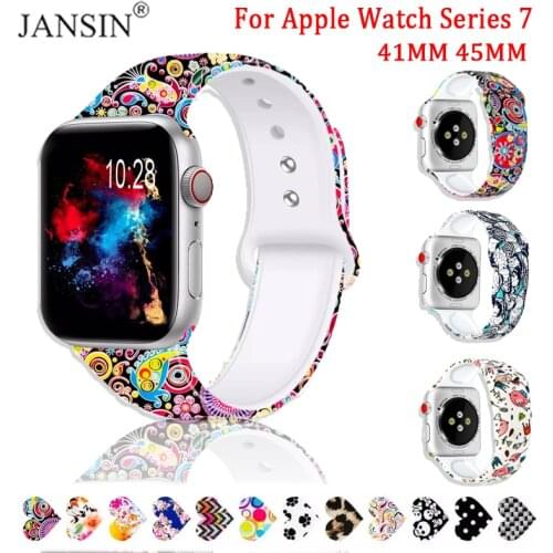 Printed Strap For Apple Watch 44mm 40mm Silicone Correa Sport Bracelet For Apple Watch Band 42mm 38mm SE 6 5 4 3 2 1 Wristband