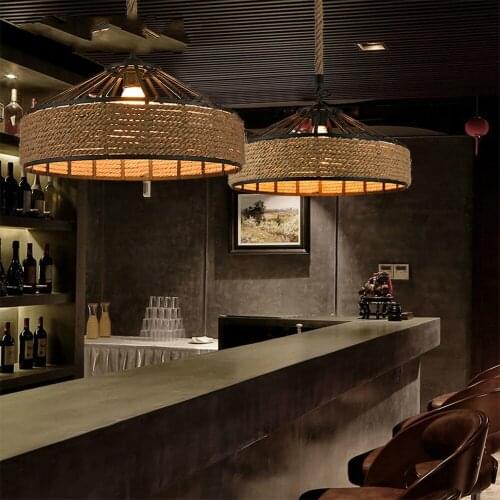Retro industrial hemp rope Pendant Light LED Hemp Creative Light Living Room Foyer Bar Cafe Metal America Style Lighting
