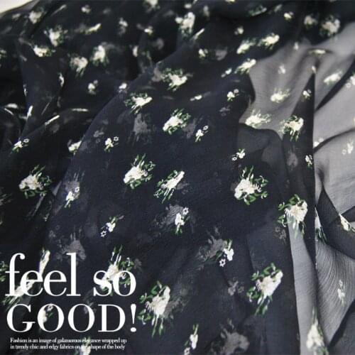 Silk Georgette Chiffon Fabric Dress Dark Blue Black Small Green Floral Large Wide Thin Skirt Shirt DIY Patchwork