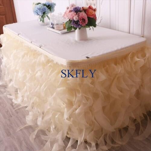 SK010Q more colors custom made wedding birthday party 17ft 21ft 14ft 8ft 13ft champagne organza curly willow table skirt