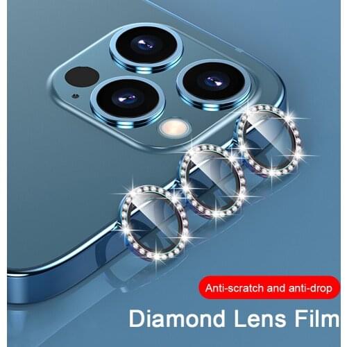 3Pcs Bling Metal Ring Glass Protective Cap Back Cover For iPhone 12 Pro Max Mini 11 Diamond Camera Lens Circle Protectors Paste