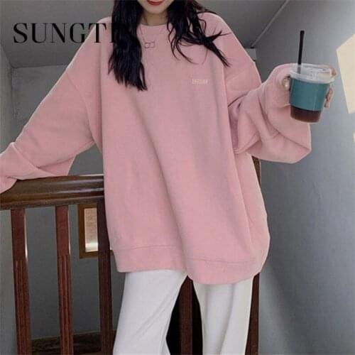 Sungtin Korean Style Solid Color Loose Oversized Sweatershirt Women Causal Simply Autumn Pullovers Female Soft Fashion Tops