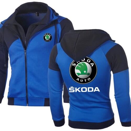 New Spring Autumn Mens Skoda Hoodies Fashion Double Zipper Patchwork Long Sleeve Jacket Hip Hop Harajuku Clothing