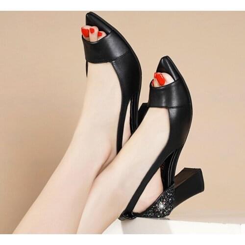 Women Heeled Shoes spring new style Comfortable square heel non-slip wear-resistant Open toes Sexy elegant party shoes U22-92