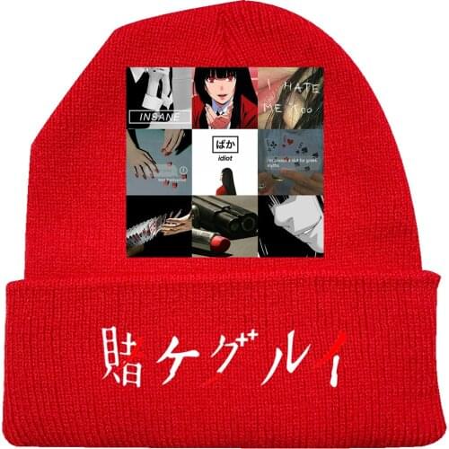Unisex Anime KAKEGURUI Jabami Yumeko Ryota Suzui Hip Hop Keep Warm Knitted Masked Hat Brimless Pullover Cap Headgear Helmet