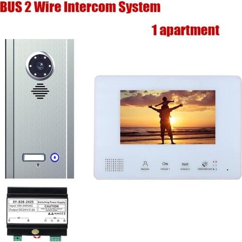 7 Inch BUS 2 Wire Video Door Phone Intercom systems Kit for home 1 Units Apartment Night Vision
