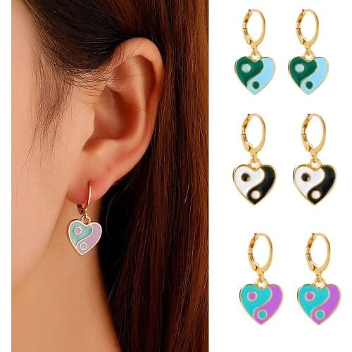 Vintage Handmade Earring Charm Glass Dome Earring Colorful Tai Chi Yin Yang Earrings Retro Metal Alloy for Gift Hanging Earrings