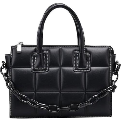 High Quality PU Leather Plaid Tote Bags For Women 2021 Fashion Elegant Ladies Crossbody Bag Brand Designer Chain Handbags Purses