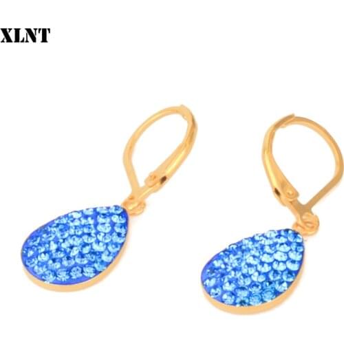 XLNT Blue Crystal Earrings 2019 Big Statement Earrings for Women Geometric Drop Dangle Earrings Bohemian Jewelry Gift