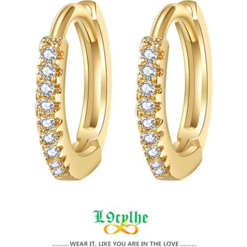 Simple CZ Round Hoop Earrings For Women Gold Color Pendientes Mujer Body Jewelry Ear Cuff Cubic Zirconia Circle Earrings