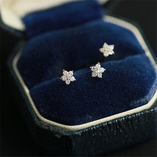 925 Sterling Silver Plated 14k Gold Crystal Five-pointed Star Earrings Women Simple Fashion Wedding Jewelry Accessories