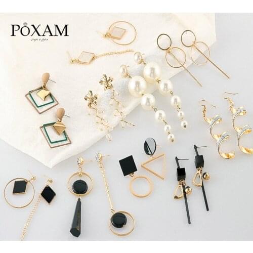 POXAM Summer Korean Geometric Vintage Earrings for Women Fashion Statement Acrylic Gold Simple Drop Dangle Earring 2019 Jewelry