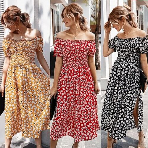 Dress Summer Women Bohemian Sexy Off Shoulder Long Sundress Women Holiday Beach Maxi Dress Summer Floral Print Ladies Dress