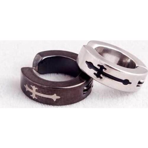 Punk Black Pattern Crosses Earrings Clip On Earring In Cartilage Double Earrings Vintage Cross Earrings For Men 1 Pair