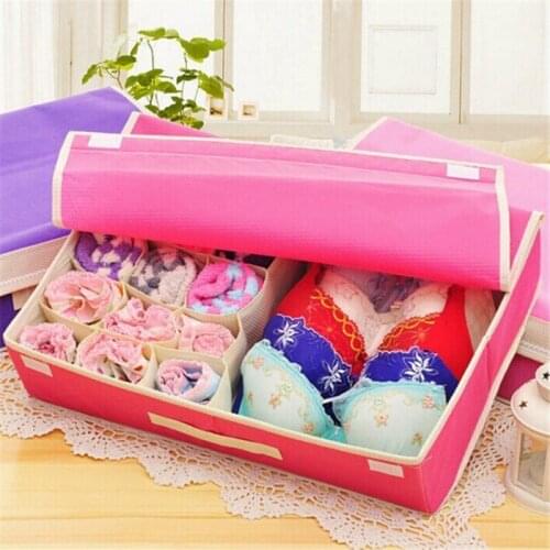 10 Grid Bag Non-Woven Fabric Folding Case Storage Box For Bra Socks underwear organizer for cloth print storage 5N1311