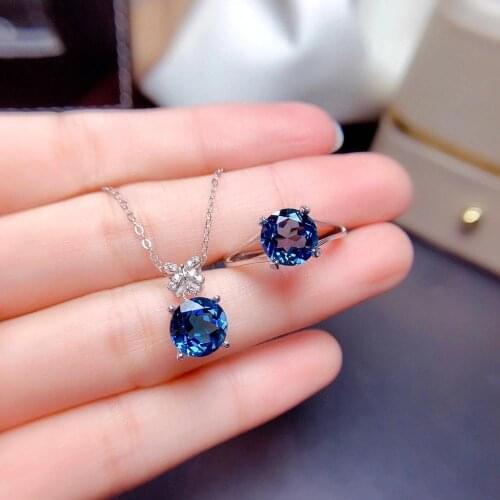 100% Natural Real Topaz Set 925 Sterling Silve New Fashion 1pc Ring,1pc Pendant Wedding Jewelry