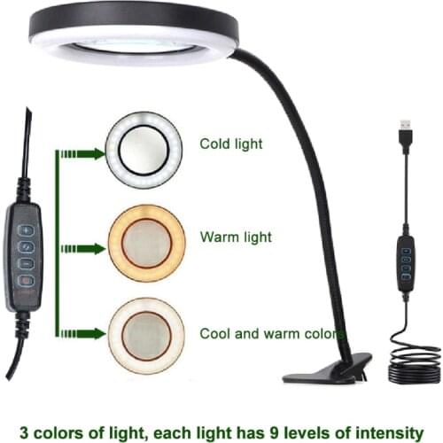 10X Magnifying Light 360° Optical Glass Lens Magnifying Lamp with Auxiliary Folding Stand for Sewing Reading Painting Craft Work