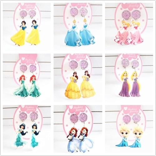 2pcsDisney cartoon children clip earring Frozen Elsa no ear hole dangle earring girl birthday gift cosmetic doll accessories toy