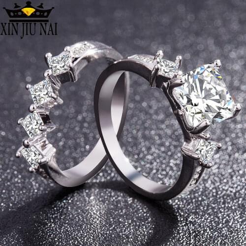 2/pcs Womens Couple Ring Double Ring Micro Inlaid Zirconium Engagement Rings Paved Czech Zircon Bijoux Lady Love Ring Size6-10