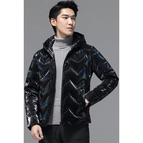 2021 Streetwear Men Down Jacket Canadian Winter PU Shiny Hooded Casual Coat Joker Solid Thicken Doudoune Homme Ropa New Fashion