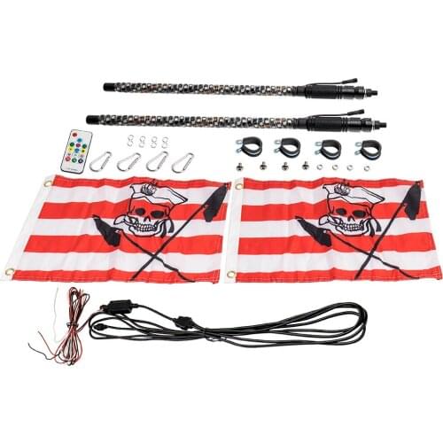 2ft LED Spiral Whip Light Off Road Remote W/Flag Antenna for RZR Can-Am ATV