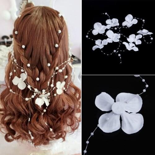 White Flower Pearl Bead Wedding Bridal Garland Frontlet Headpiece Hair Accessory