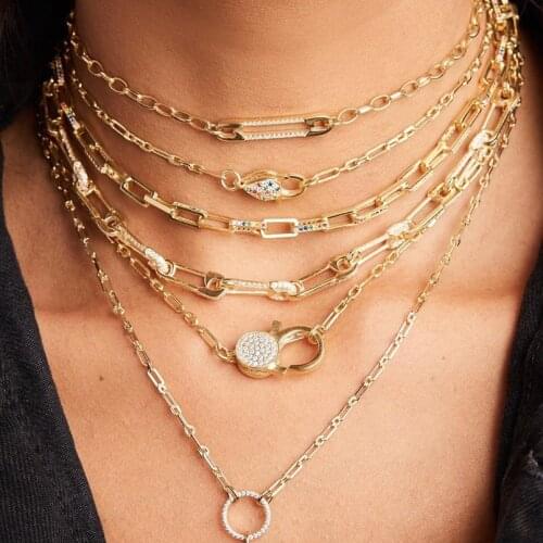 2019 summer new square link chain iced out bling sparking cubic zirconia cz women gold filled 45cm Modern simple Chain Necklace