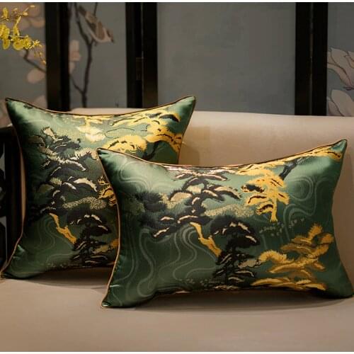 DUNXDECO Chinese Art Home Cushion Cover Couch Decorative Pillow Case Luxury Gold Black Green Vintage Tree Jacquard Sofa Coussin