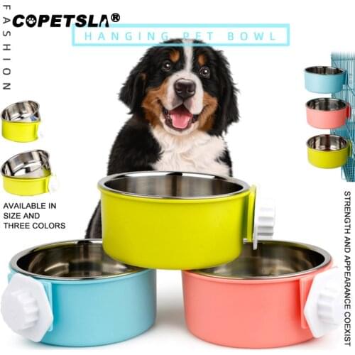 Copetsla 1Pcs Stainless Steel Hanging Feeding Feeder Cage Fixed Food Water Pet Cat Dog Bowls Feeders Supplies