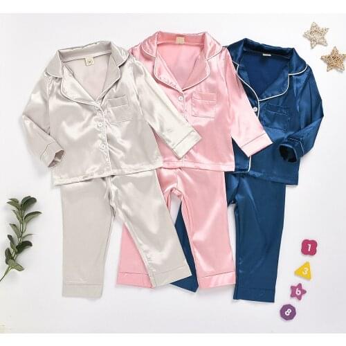 Kids Pyjamas Silk Satin Tops Pant Autumn Winter Long Sleeve Sleepwear Nightwear Girl Boy Pajama Sets Two-piece Suit Home Service