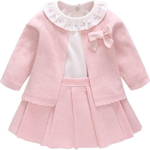 Childrens Suit 2019 New Baby Spring Set Pink Sweater with Skirt Girls' Jacket Suit 3 Pieces Set