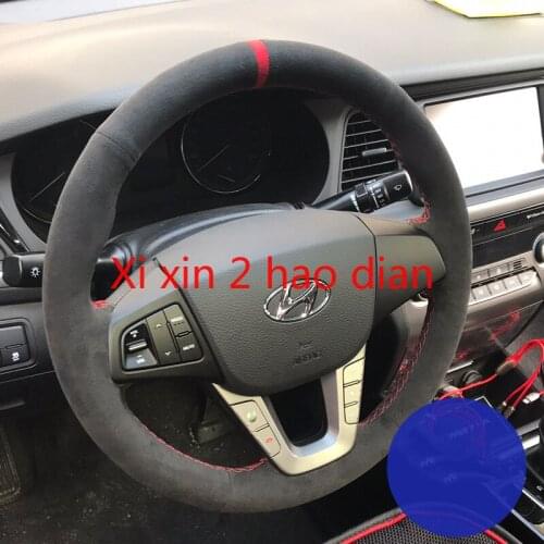 For Hyundai TUCSON Verna ELANTRA CELESTA ELANTRA MISTRA Sonata Custom hand-stitched leather black suede car steering wheel cover