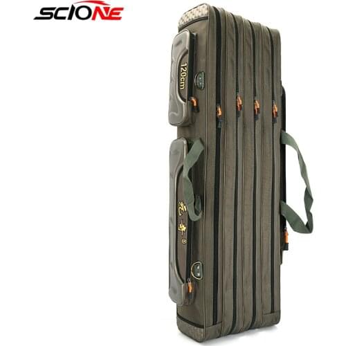 Canvas Fishing Bag 100/120cm Double Layer Portable Fishing Tackle Bag Folding Fishing Rod Handbag Big Capacity Backpack XA120G