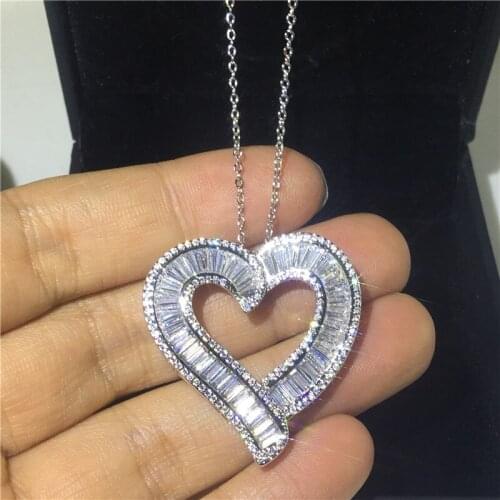 Choucong Big heart shape Pendant Real 925 Sterling silver 5A Zircon Cz Engagement Wedding Pendant Necklace for women Bridal Gift
