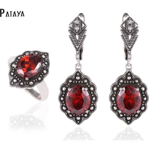 PATAYA True White Gold Costume Jewelry Sets Multicolor Natural Zircon Fine Accessories Dubai Pendants Earrings Ring Jewelry Set