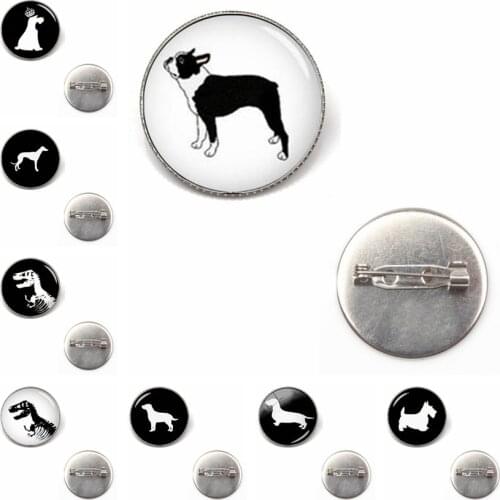 Creative Cute Dog Avatar Picture Badge Fashion Dachshund Dog Crown Glass Dome Medal Retro Minimalist Hound Silhouette Art Brooch