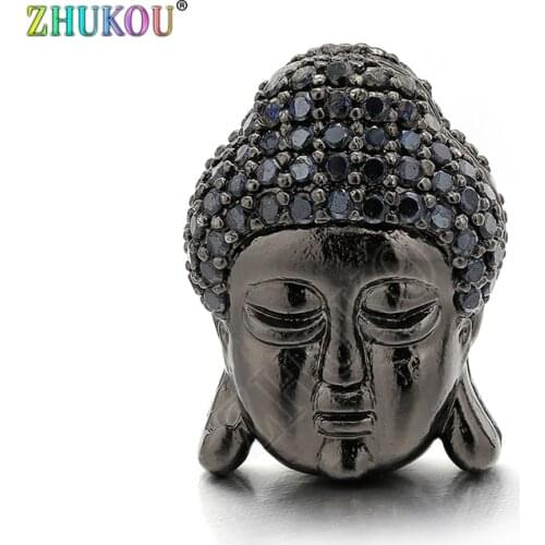 12*15mm Brass Cubic Zirconia Buddhas head Beads for DIY Jewelry Accessories Making, Hole: 1.5mm, VZ173