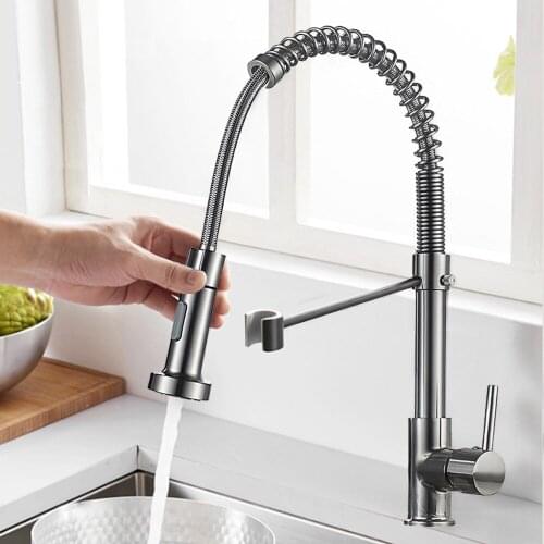 Plating Brass Faucet 360 Degree Stretch With Spring Hot Cold Mixer Tap Stream Sprayer Nozzle Multi-Function Kitchen Sink Faucets