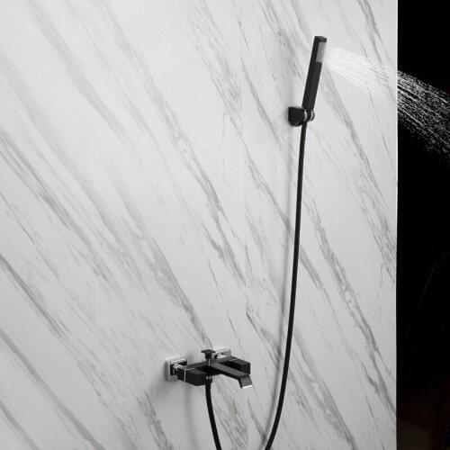 Matte Black Brass Bathroom Mixer Shower faucet Set Wall Mounted bath Faucet Square Cold and hot water Bathtub faucet tap-5656