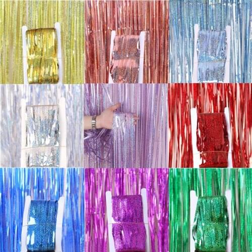 1M 2M 3M Metallic Foil Fringe Shimmer Backdrop Wedding Party Wall Decoration Photo Booth Backdrop Tinsel Glitter Curtain Silver